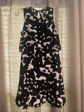 Women’s Black and Cream Printed Layered A-Line Dress